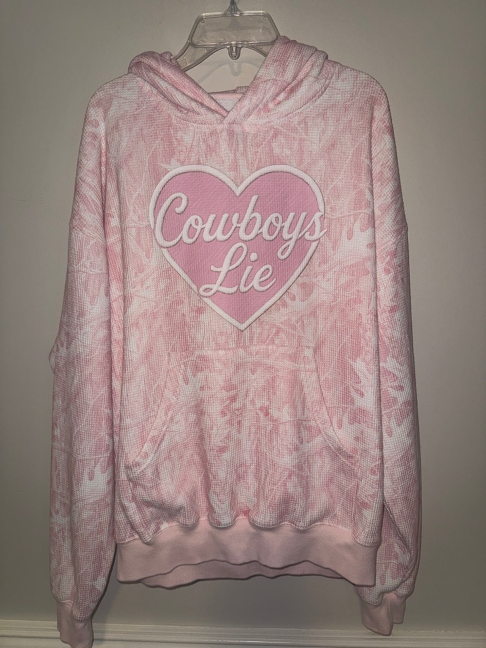 Boys Lie x Nuuly Not My First Rodeo COWBOYS LIE pink Waffle knit Hoodie EUC - Picture 8 of 15